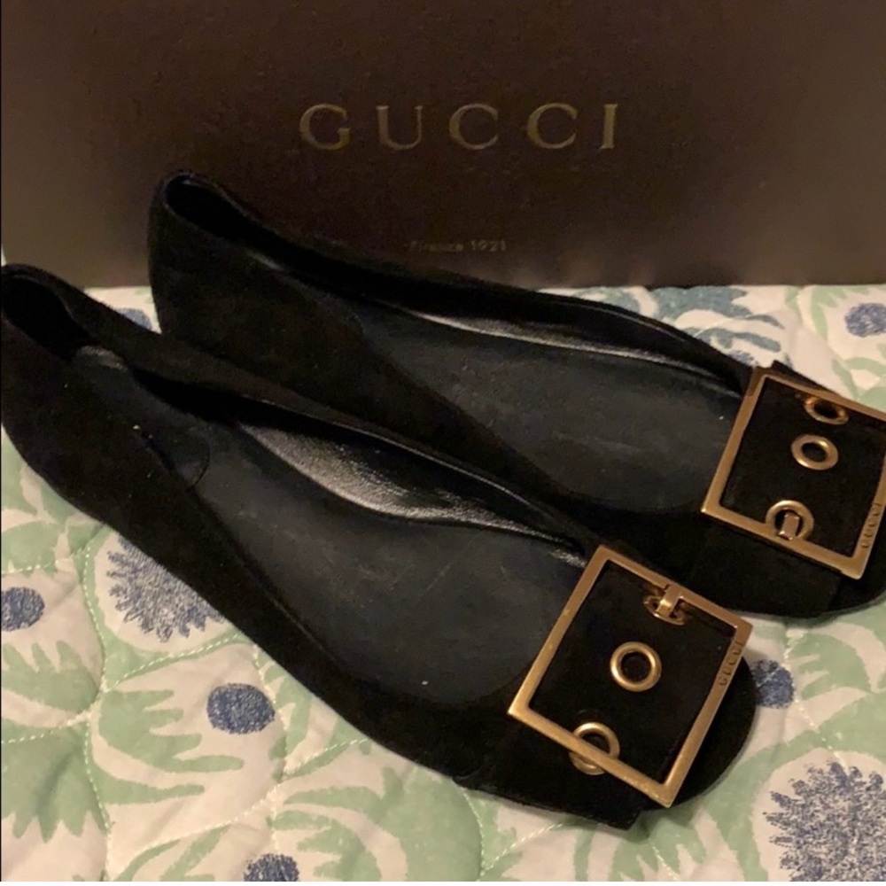Gucci Rodano Black Suede Buckle Shoe Size 6.5